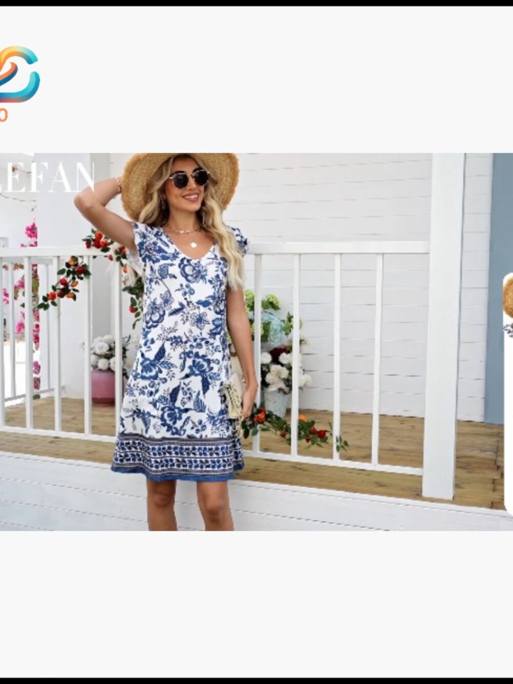 Knee-Length Swing Dress with Ruffle Sleeves and Pockets, Loose Fit - Picture 7 of 7